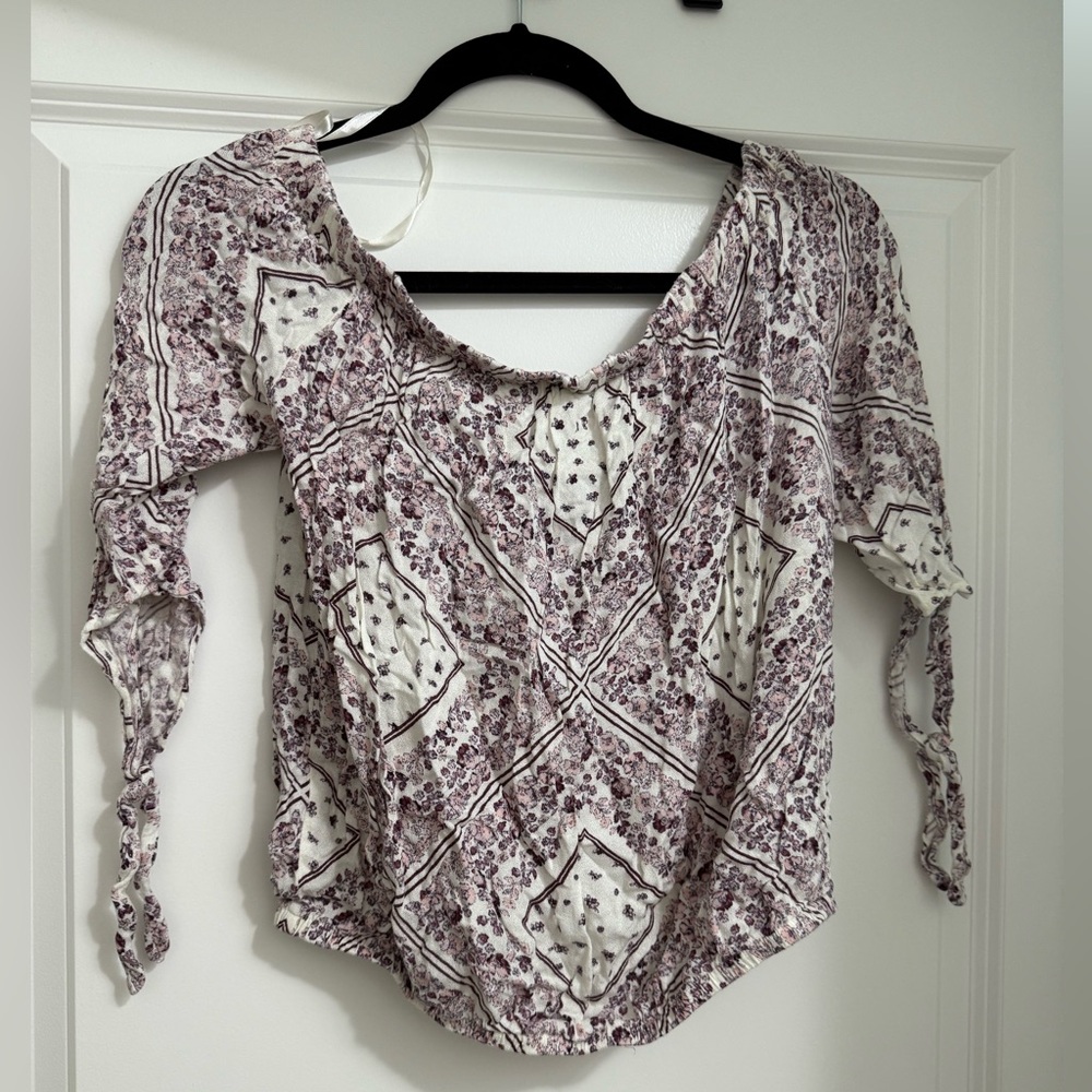 Love Fire Ruched Off the Shoulder Floral Purple Blouse